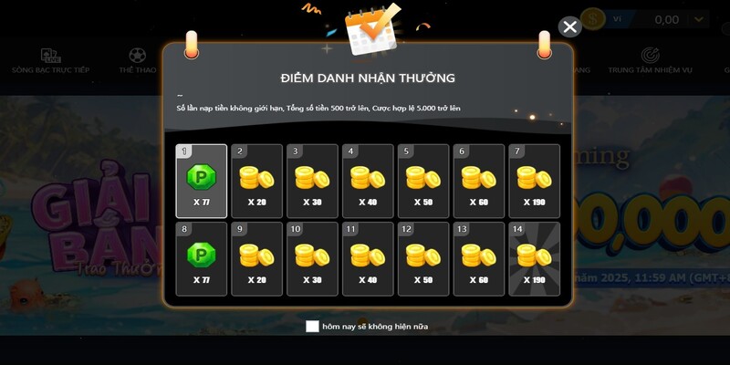 Đăng nhập để nhận thưởng điểm danh mỗi ngày Đăng nhập để nhận thưởng điểm danh mỗi ngày